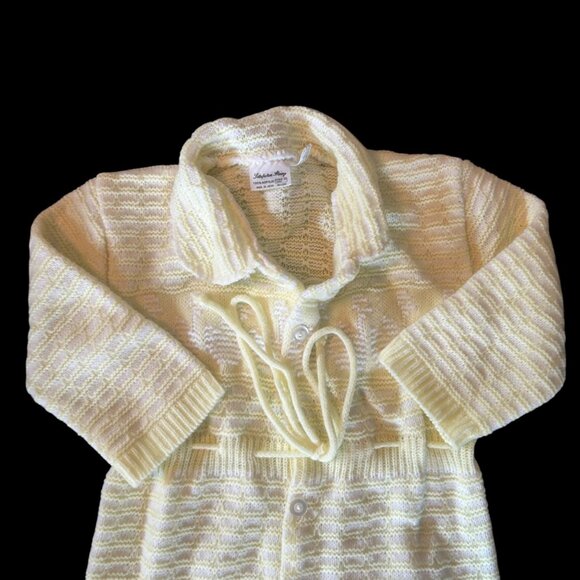 Vintage Pastel Yellow Knit Footed Romper With Swans 12 M - Picture 2 of 6